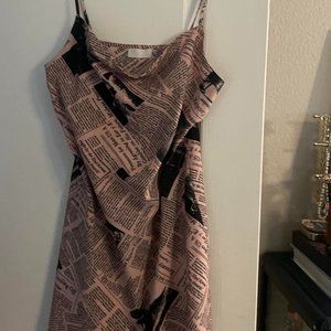 Pink newspaper Cowl neck strap mini dress